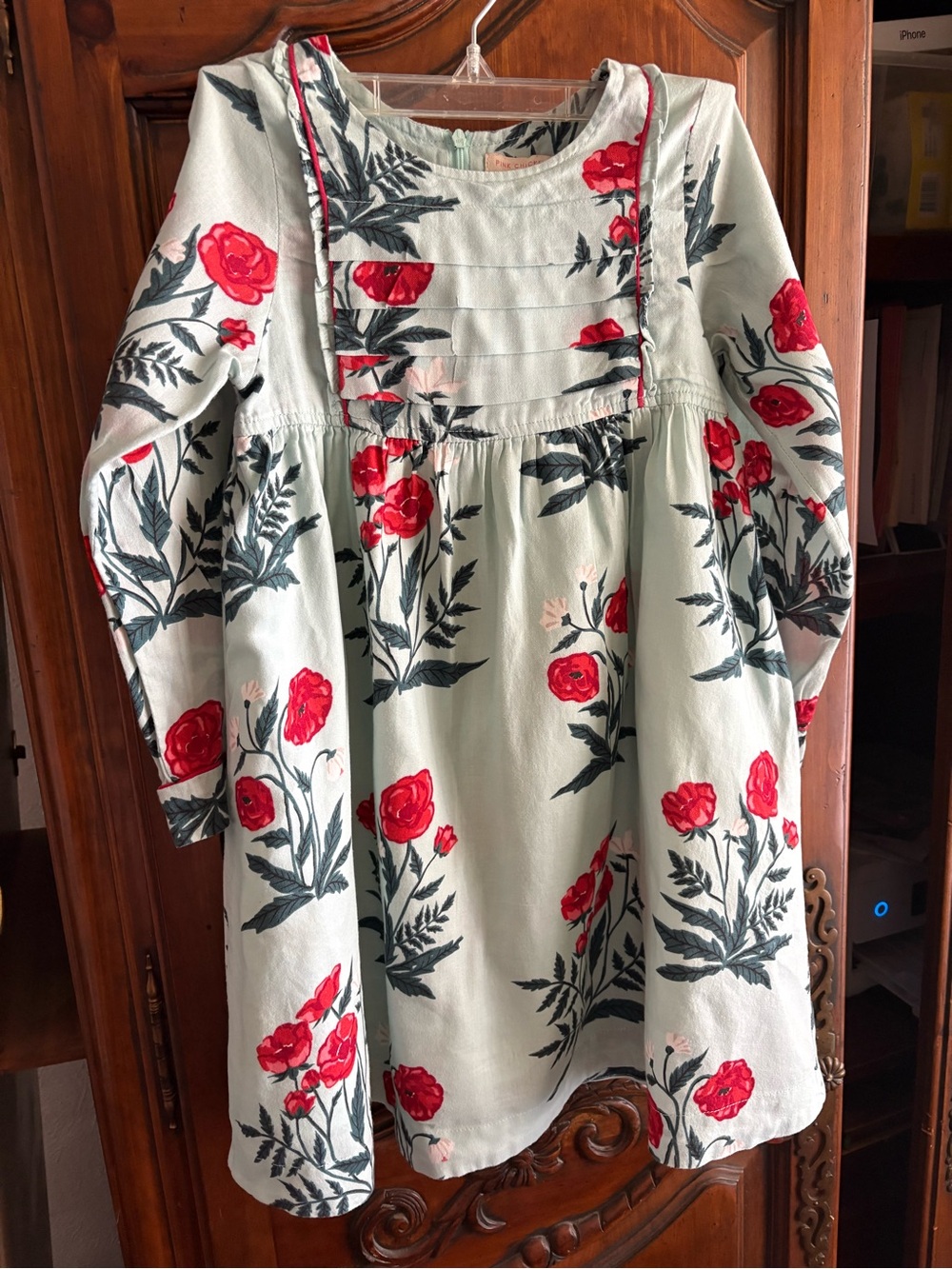 Pink Chicken Light Green Dress with Red Floral Print size 8